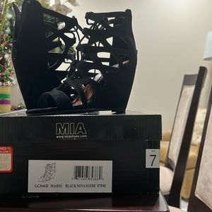 MIA Nova Black Suede Wedge Gladiator Sandals